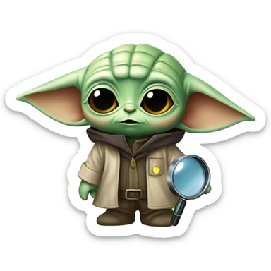 baby yoda with a detective magnifying glass and detective outfit sticker