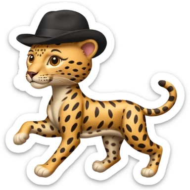 running leopard in a black hat sticker