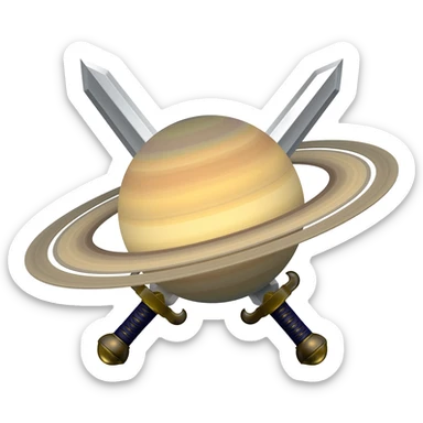 Saturn which is crossed by 2 swords without any background. swords are behind saturn sticker