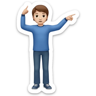 A boy poitning at someone next to him. Full body. Arm straight. sticker