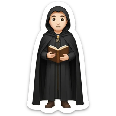 A wandering philosopher in a long black cloak with a book full height sticker