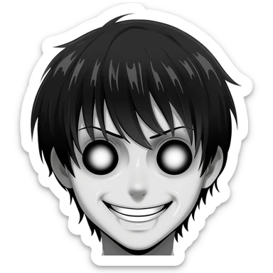 generate a black and white scary anime smile in 112 x 112 format with a transparent background sticker