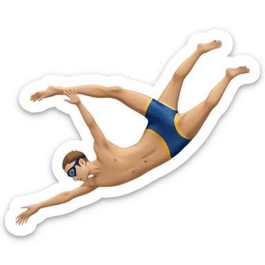 An icon featuring an athlete performing a graceful somersault mid-air, heading toward the water in a diving pool. The design includes water splashes and the diving platform, symbolizing the skill and precision of high diving. Transparent background highlights the elegance of the sport. sticker