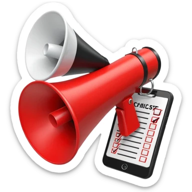 megaphone with a checklist sticker
