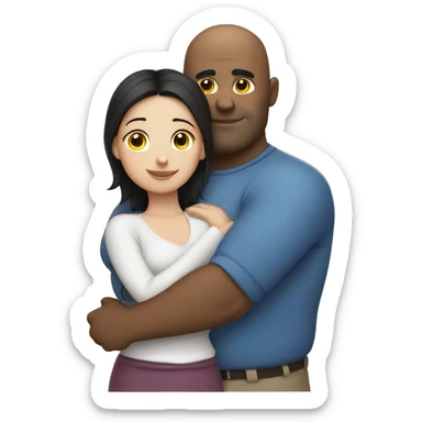 fat bald blue eyed man hugs slim dark haired girl sticker