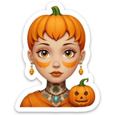 pumpkin head and face tattooed and extra big earing sticker