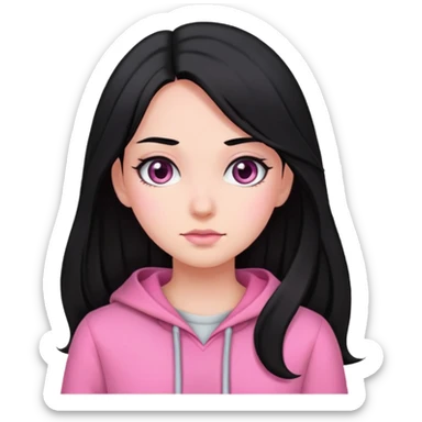 Black hair wave long hair Black eyes Pink clothes Girl sticker