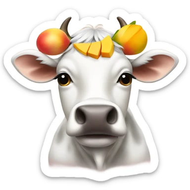 Moo deng with a bow in her hair eating mango sticker