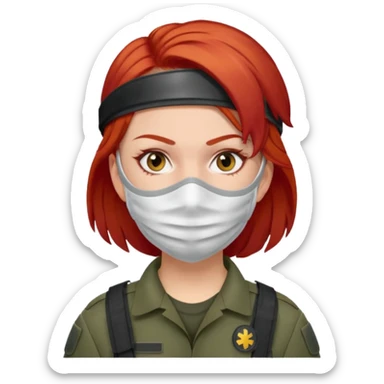 woman soldier with red hair and wearing face mask sticker