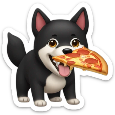 black shiba inu eating pizza sticker