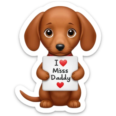 Mini red dachshund puppy with a I miss you daddy sign  sticker
