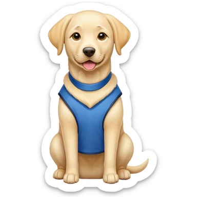 yellow lab dog wearing a blue vest sticker