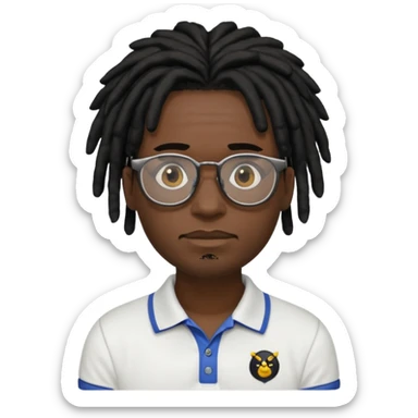 Man, black skin, Dreads blakc hair, polo shirt and glasses sticker