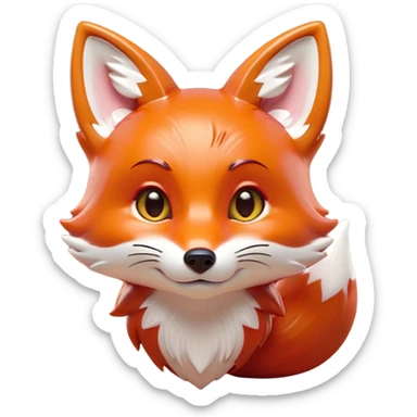 Cinematic Cute Fox Portrait Emoji, Head tilted playfully and inquisitively, featuring a glossy red Fur with delicate white accents and perky ears, round, sparkling amber eyes filled with mischievous curiosity, Simplified yet irresistibly adorable features, highly detailed, glowing with a warm, friendly glow, high shine, affectionate and lively, stylized with a touch of woodland whimsy, bright and endearing, soft glowing outline, capturing the essence of a mischievous yet loving fox, so playful it feels like it could dart out of the screen and into your arms! sticker