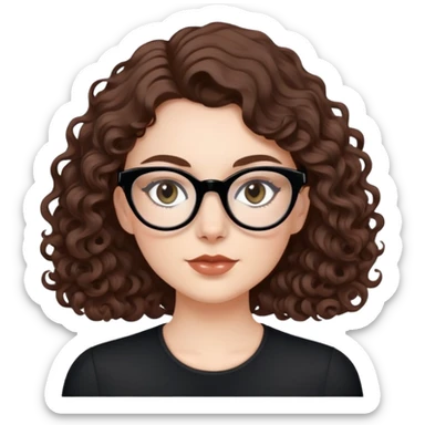 white girl with medium brown curls and black cat-eye glasses sticker