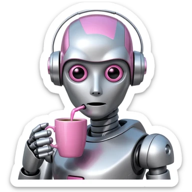 robot drink pink coffee sticker