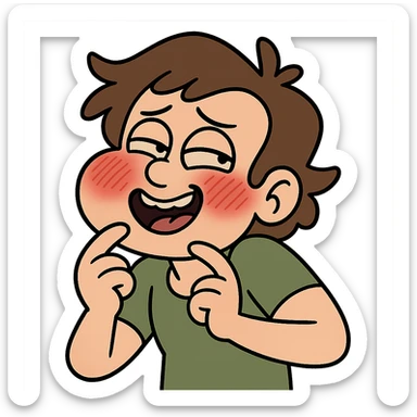 blush, cartoon style, exaggerated red cheeks, playful face sticker