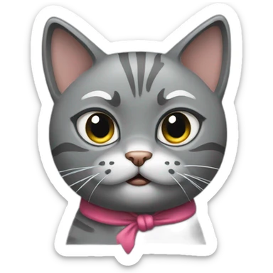angry gray cat with a bow on its head angry gray cat with a bow on its head  sticker