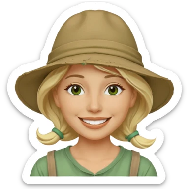 messy green full face clay mask and tourist hat blond woman  smiling and clay mask on full face sticker