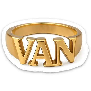 a gold ring featuring the letters V, A, and N sticker
