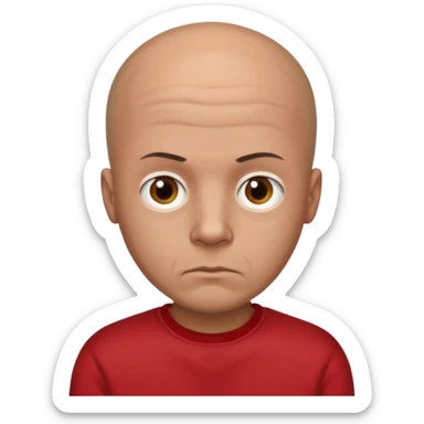 almost bald man, with hair on his head wearing a black sweatshirt and a red t-shirt under the sweatshirt and with brown eyes and a serious look  sticker
