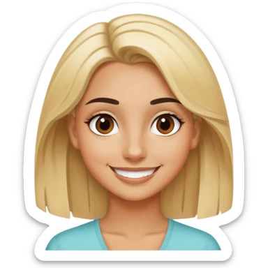 uma garota loira,com cabelo médio,bronzeada com sorriso bonito,olhos castanhos escuros,sobrancelha escura,rosto fino com maxilar marcado sticker