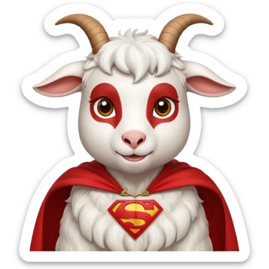 white female goat wearing a read cape like superman sticker