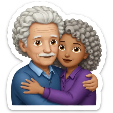 Old man hugging brown skin curly hair woman sticker