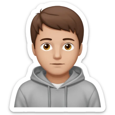 Uomo adulto barbuto capello moro occhi marroni metà busto e vestito con una felpa grigia e maglietta bianca sticker