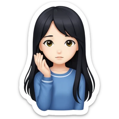 Cute shy anime girl with long black hair sticker