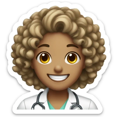 Radiologist Girl with curly hair upto her shoulders and mild freckles laughing sticker