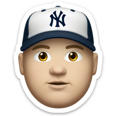 Fat white man wears cap and jersey of New York Yankees  sticker
