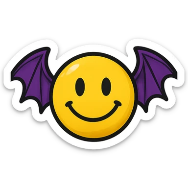 yellow face with purple bat wings, digital illustration sticker