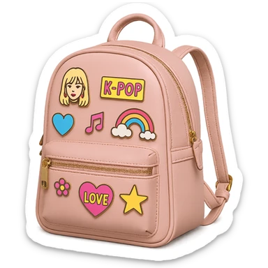 pink kpop idol backpack with pins, stylish sticker