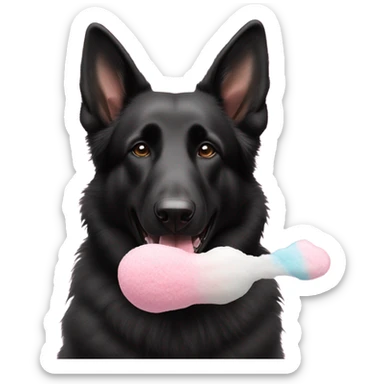 black german shepard dog eating cotton candy sticker