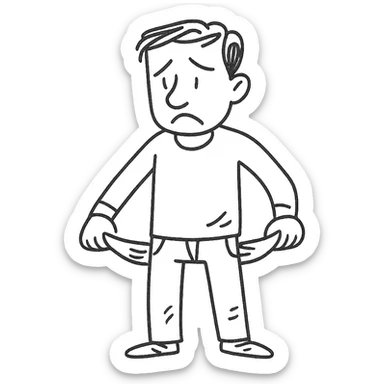 hand drawn sketch of a sad man with empty pockets sticker