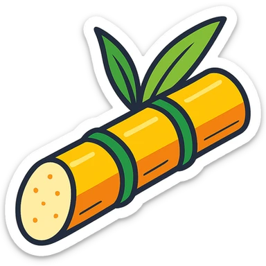a piece of sugarcane, cartoon style, bright colors, no background sticker