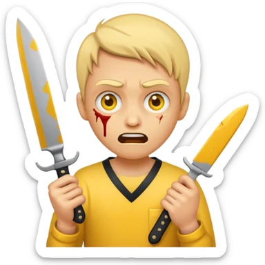 Insane scared injured yellow emoji person with a knife in the classic emoji style  sticker
