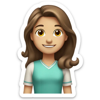 Girl with long brown hair and brown eyes smiling and waving at you. Caucasian, 6 years old sticker