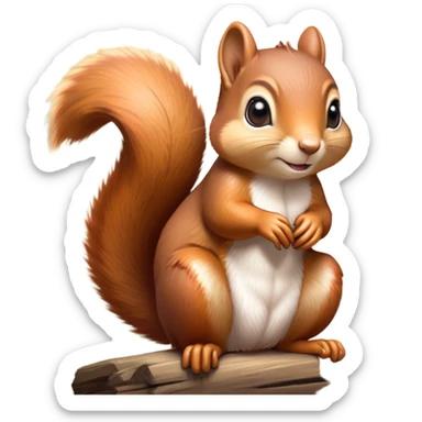 Cinematic Adorably Cute Squirrel Portrait Emoji, Perched with an alert, twinkling gaze and a playful tilt of its head, showcasing a small, nimble body with a bushy tail and delicate whiskers, Simplified yet irresistibly adorable features, highly detailed, glowing with a warm, sunlit glow, high shine, energetic and sprightly, stylized with an air of woodland whimsy, soft glowing outline, capturing the essence of a joyful squirrel that appears ready to scamper out of the screen with boundless charm! sticker