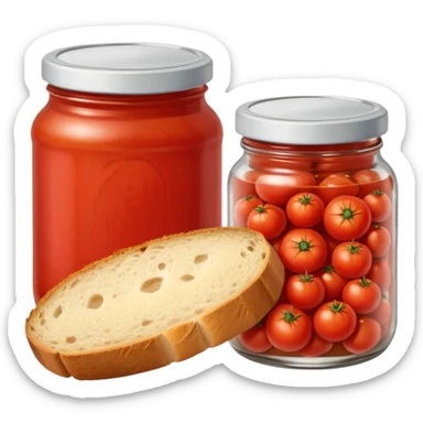 Food preservation and cooking- canned Tomato jar and homesmade bread sticker
