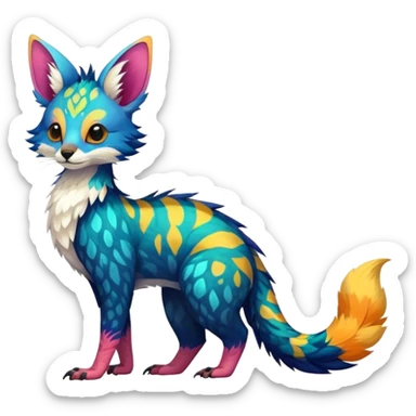 Feral Rare Fantasy vibrant colorful tropical Vernid-Trico-species by LiLaiRa, random markings, tufted tail, tufted ears, full body sticker
