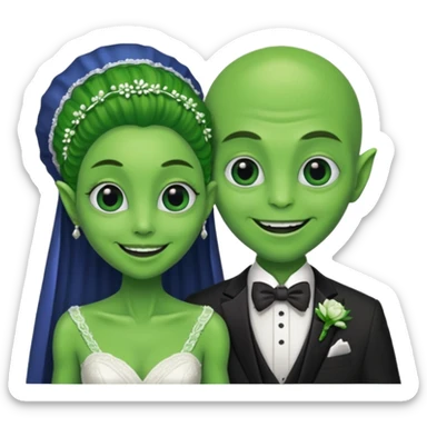 alien couple in wedding day sticker