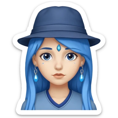 blue long hair killing looks in gray girl with hats sticker