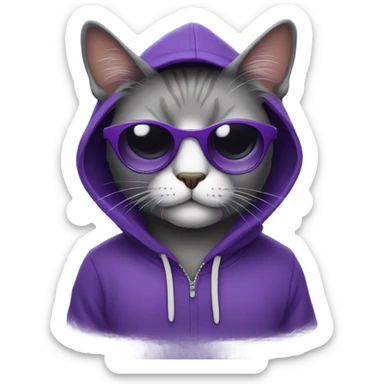 a purple cat wearing sunglasses and a hoodie sticker
