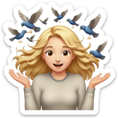 Cinematic Adorable Aurora Portrait Emoji, Giggling in surprise as birds land on her shoulders, cheeks flushed, golden locks bouncing, an irresistible mix of playfulness and beauty! sticker