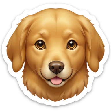 Cinematic Cute Golden Retriever Portrait Emoji, Head tilted playfully and inquisitively, showcasing a rich, glossy golden coat with a healthy sheen, round, sparkling brown eyes filled with curiosity, Simplified yet irresistibly adorable features, highly detailed, glowing with a warm, friendly glow, high shine, affectionate and lively, stylized with a touch of whimsy, bright and endearing, soft glowing outline, capturing the essence of a mischievous yet loving companion, so playful it feels like it could leap out of the screen and into your arms! sticker