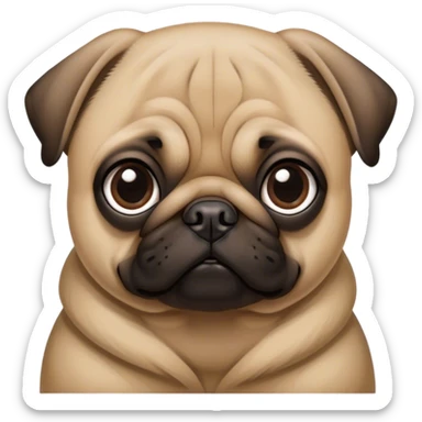 Cinematic Noble Fawn Pug Portrait Emoji, Poised and regal, with a compact, sturdy build and a sleek, well-groomed fawn coat, deep-set soulful dark eyes, Simplified yet sharp and sophisticated features, highly detailed, glowing with a soft, dignified glow, high shine, intelligent and spirited, stylized with an air of confidence, focused and attentive, soft glowing outline, capturing the essence of a watchful and commanding companion, so majestic it feels as though it could prance out of the screen with effortless authority! sticker