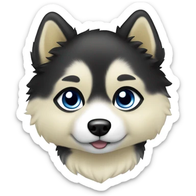 Cute pomsky puppy with blue eyes, light yellow eyebrows and black fur with light yellow and white pattern sticker