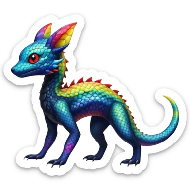 Rainbow Scaley Exotic Salandit-Aurorus-Umbreon-Fakémon-hybrid-creature (full body), 4 legs sticker